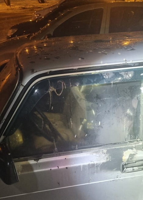 Уличный фонарь оплавил припаркованный под ним автомобиль в Киришах